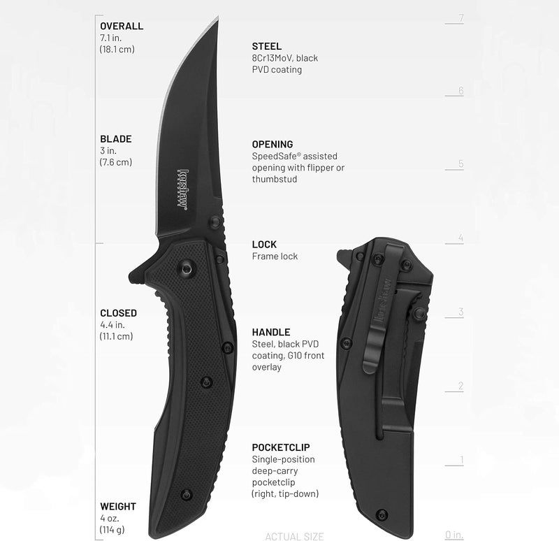 Kershaw Olive Outright Folding Pocket Knife, 3 inch 8Cr13MoV Stainless Steel Blade, Pocketclip - Image 3